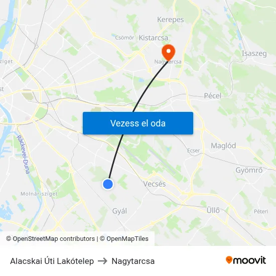 Alacskai Úti Lakótelep to Nagytarcsa map