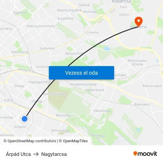 Árpád Utca to Nagytarcsa map