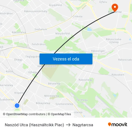 Naszód Utca (Használtcikk Piac) to Nagytarcsa map