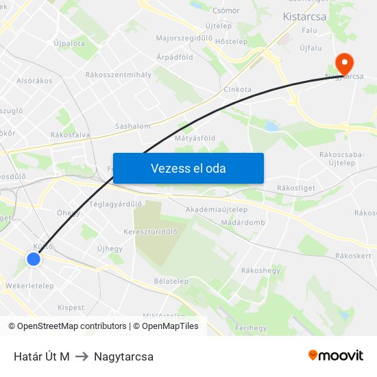 Határ Út M to Nagytarcsa map