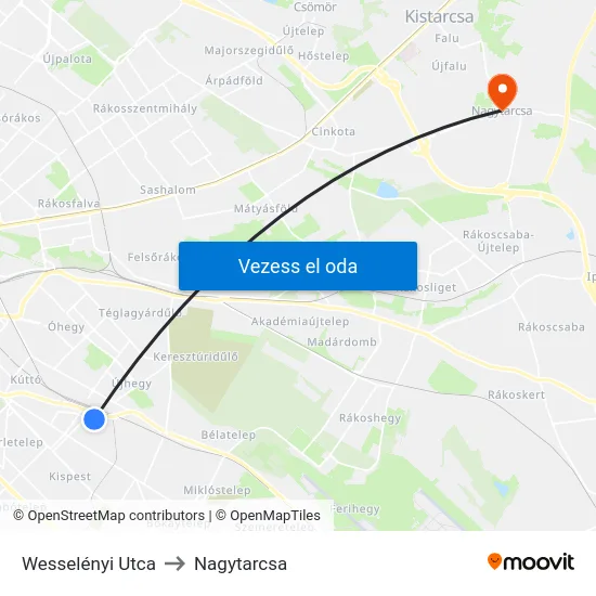 Wesselényi Utca to Nagytarcsa map