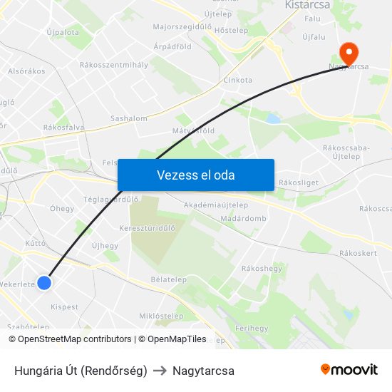 Hungária Út (Rendőrség) to Nagytarcsa map