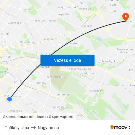 Thököly Utca to Nagytarcsa map