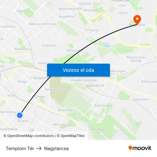 Templom Tér to Nagytarcsa map