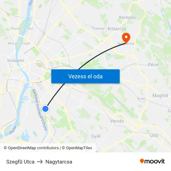 Szegfű Utca to Nagytarcsa map