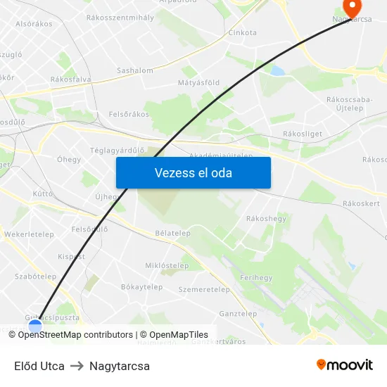 Előd Utca to Nagytarcsa map
