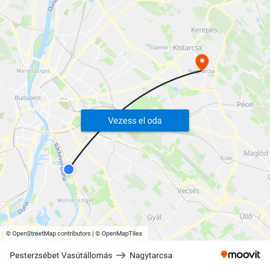 Pesterzsébet Vasútállomás to Nagytarcsa map