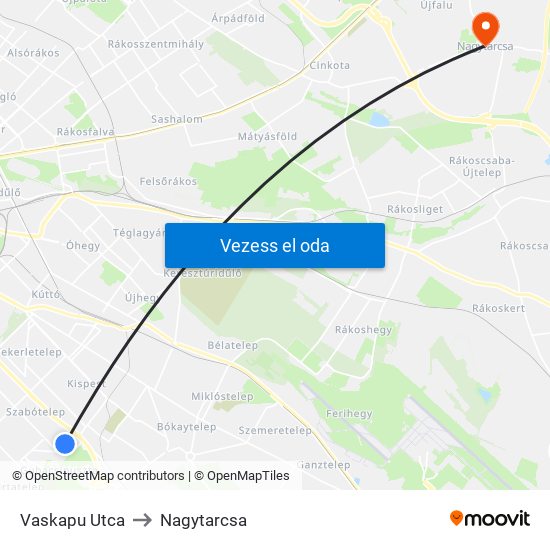 Vaskapu Utca to Nagytarcsa map