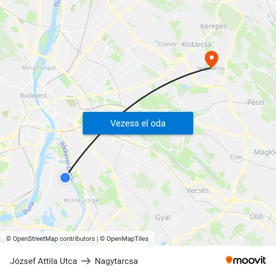 József Attila Utca to Nagytarcsa map