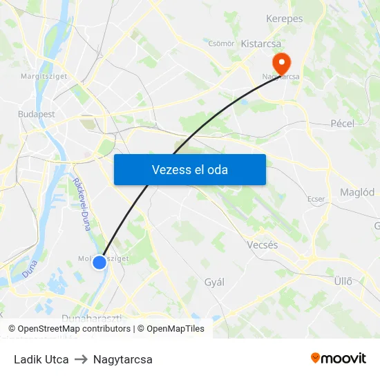 Ladik Utca to Nagytarcsa map