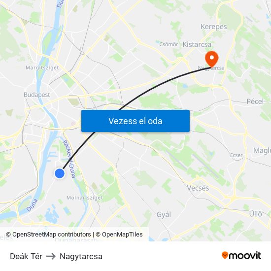 Deák Tér to Nagytarcsa map