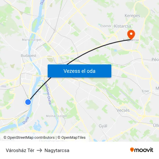Városház Tér to Nagytarcsa map