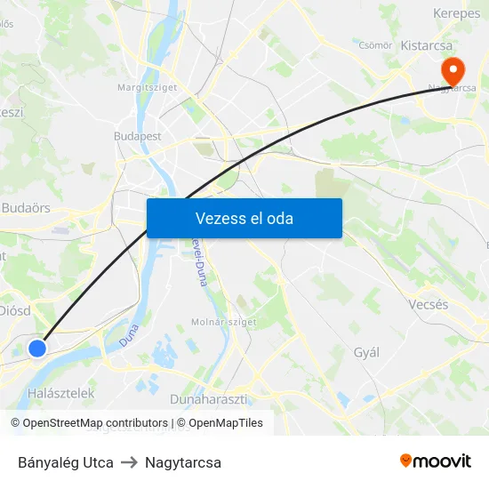 Bányalég Utca to Nagytarcsa map