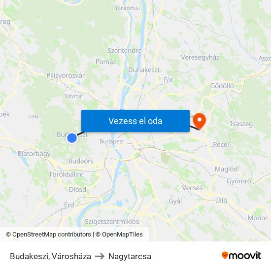 Budakeszi, Városháza to Nagytarcsa map