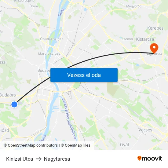 Kinizsi Utca to Nagytarcsa map