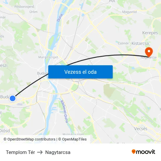 Templom Tér to Nagytarcsa map