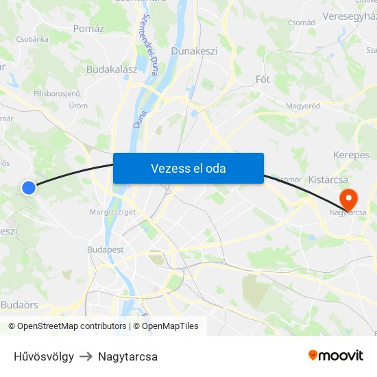 Hűvösvölgy to Nagytarcsa map