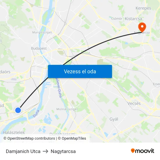 Damjanich Utca to Nagytarcsa map