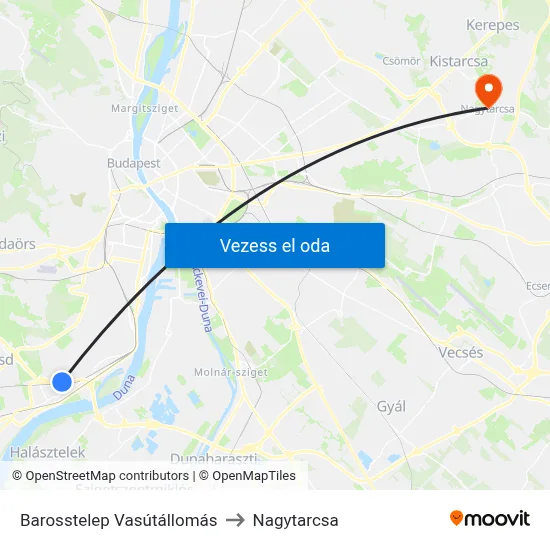 Barosstelep Vasútállomás to Nagytarcsa map