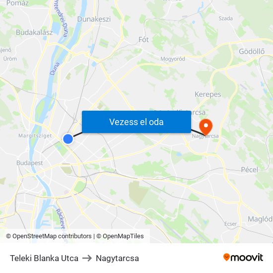 Teleki Blanka Utca to Nagytarcsa map