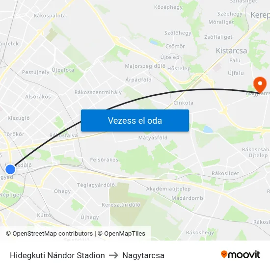 Hidegkuti Nándor Stadion to Nagytarcsa map