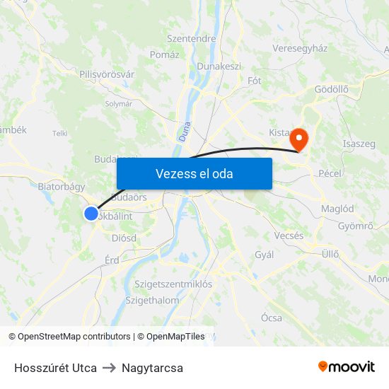 Hosszúrét Utca to Nagytarcsa map