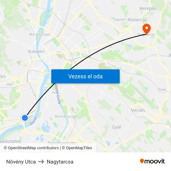 Növény Utca to Nagytarcsa map