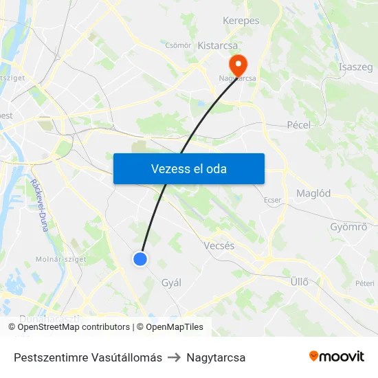 Pestszentimre Vasútállomás to Nagytarcsa map