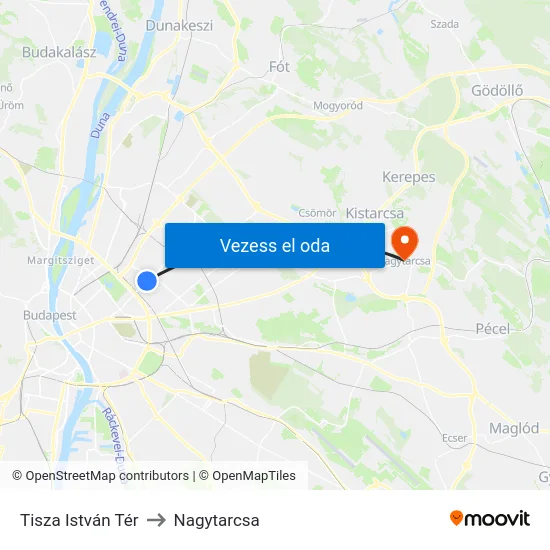 Tisza István Tér to Nagytarcsa map