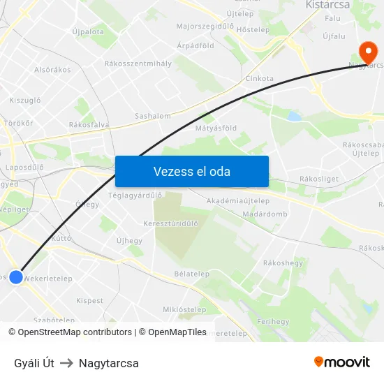 Gyáli Út to Nagytarcsa map
