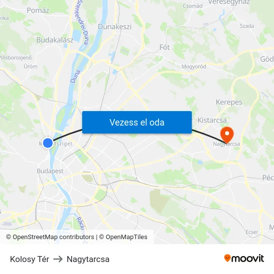 Kolosy Tér to Nagytarcsa map