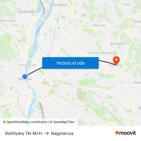 Batthyány Tér M+H to Nagytarcsa map