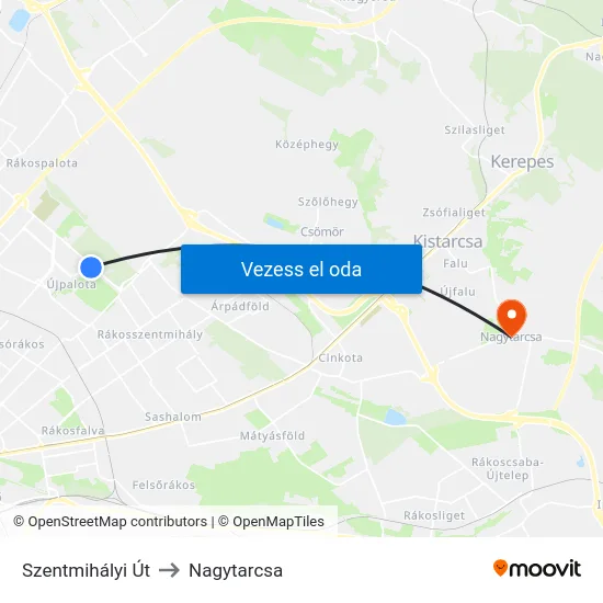 Szentmihályi Út to Nagytarcsa map