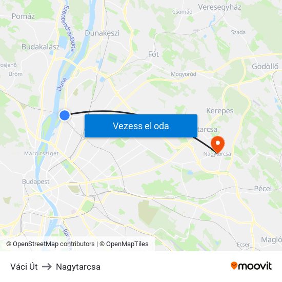 Váci Út to Nagytarcsa map