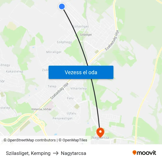 Szilasliget, Kemping to Nagytarcsa map