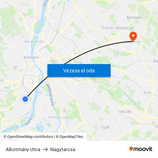 Alkotmány Utca to Nagytarcsa map