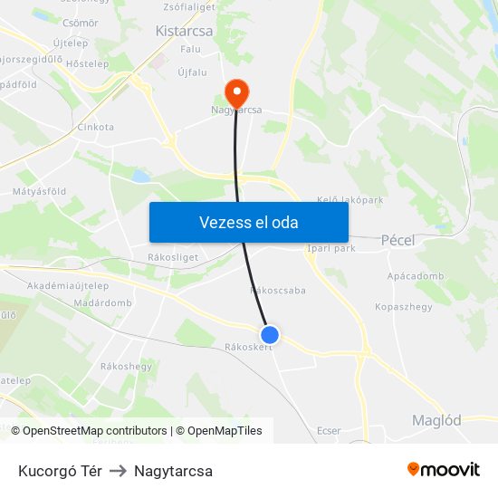 Kucorgó Tér to Nagytarcsa map