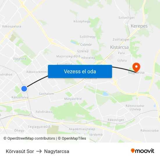 Körvasút Sor to Nagytarcsa map