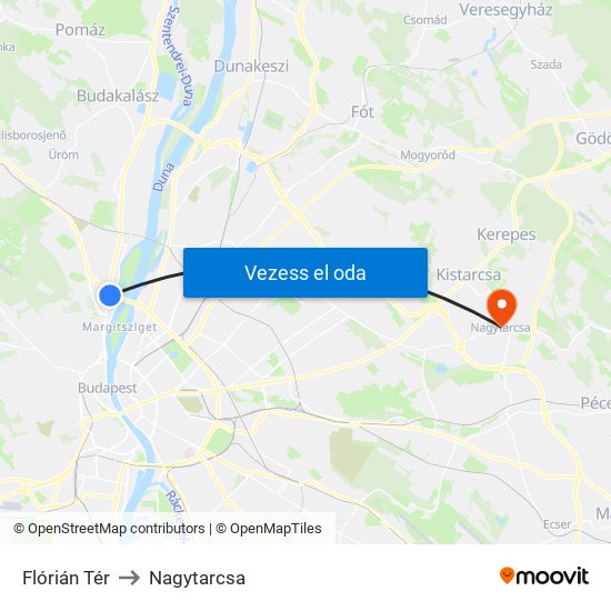 Flórián Tér to Nagytarcsa map