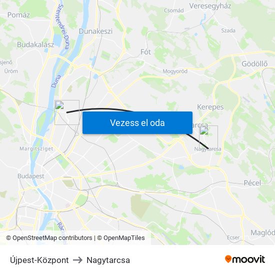 Újpest-Központ to Nagytarcsa map
