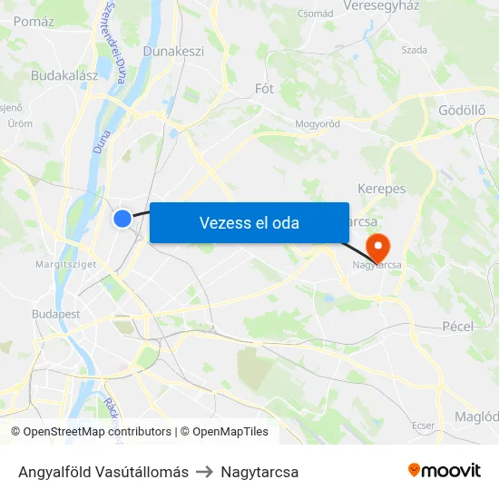 Angyalföld Vasútállomás to Nagytarcsa map