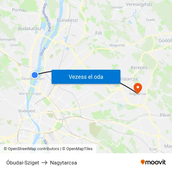 Óbudai-Sziget to Nagytarcsa map