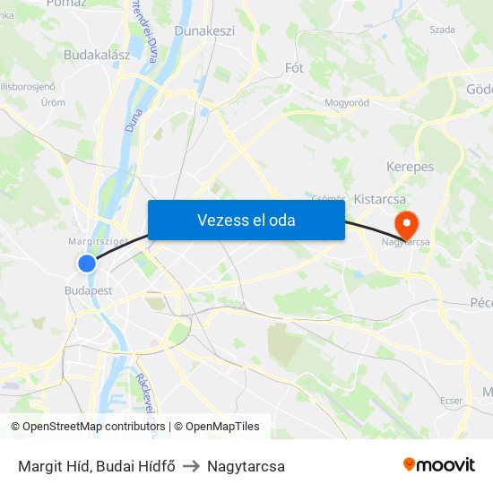 Margit Híd, Budai Hídfő to Nagytarcsa map