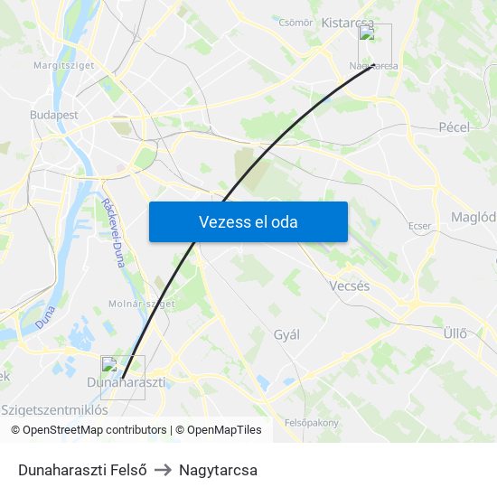 Dunaharaszti Felső to Nagytarcsa map