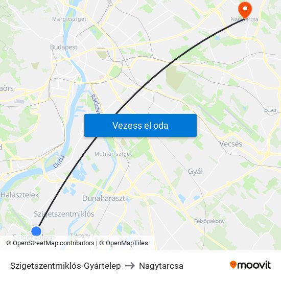 Szigetszentmiklós-Gyártelep to Nagytarcsa map