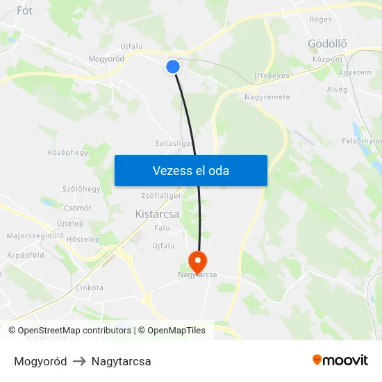 Mogyoród to Nagytarcsa map
