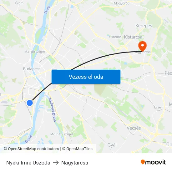 Nyéki Imre Uszoda to Nagytarcsa map