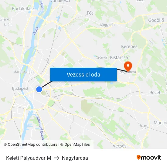 Keleti Pályaudvar M to Nagytarcsa map