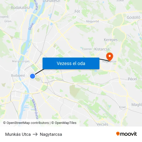 Munkás Utca to Nagytarcsa map