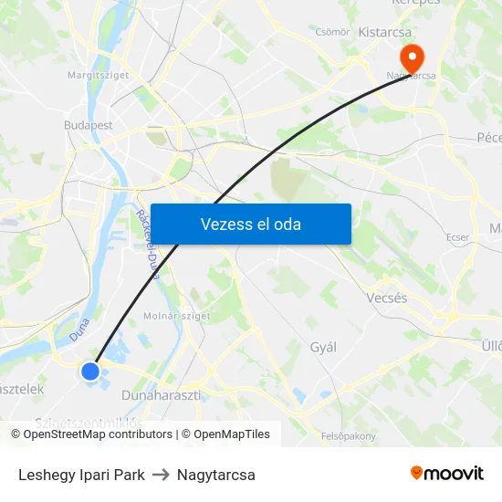 Leshegy Ipari Park to Nagytarcsa map